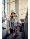 Warm oversize jacket with hood, beige 1537 - Online store - Boutique